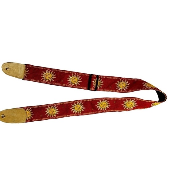 Levy’s MPJG Vintage Sun Guitar Strap Red Jacquard Gold Sun with Tan Suede Ends - Picture 10 of 12